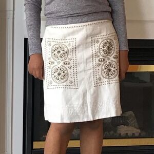 Anthropologie Floreat Cream Embroidered Skirt 2